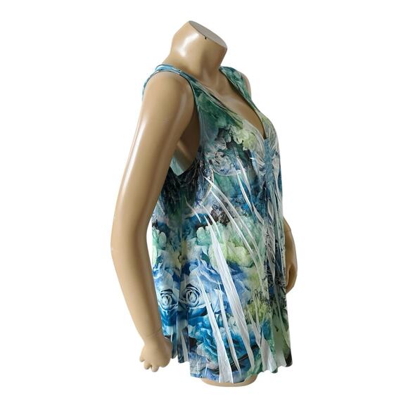 ONE WORLD Womens Plus Size 1X Sleeveless Embellished Sublimated Tank Top Shirt - Picture 3 of 7